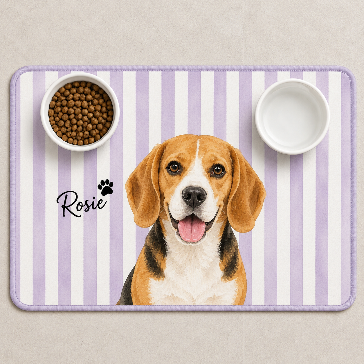 Personalized Pet Food Mat, Cat Feeding Station With Custom Portrait, Non Slip Waterproof, Pet Lover Gift