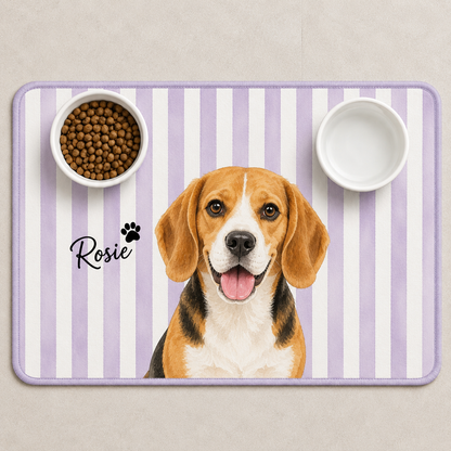 Personalized Pet Food Mat, Cat Feeding Station With Custom Portrait, Non Slip Waterproof, Pet Lover Gift