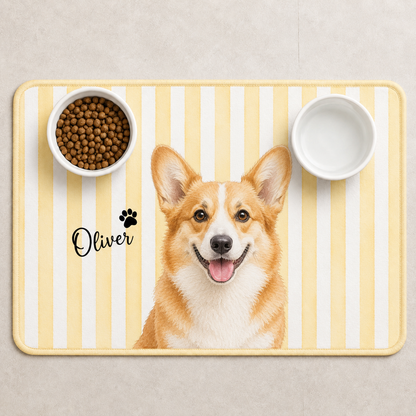 Personalized Pet Food Mat, Cat Feeding Station With Custom Portrait, Non Slip Waterproof, Pet Lover Gift