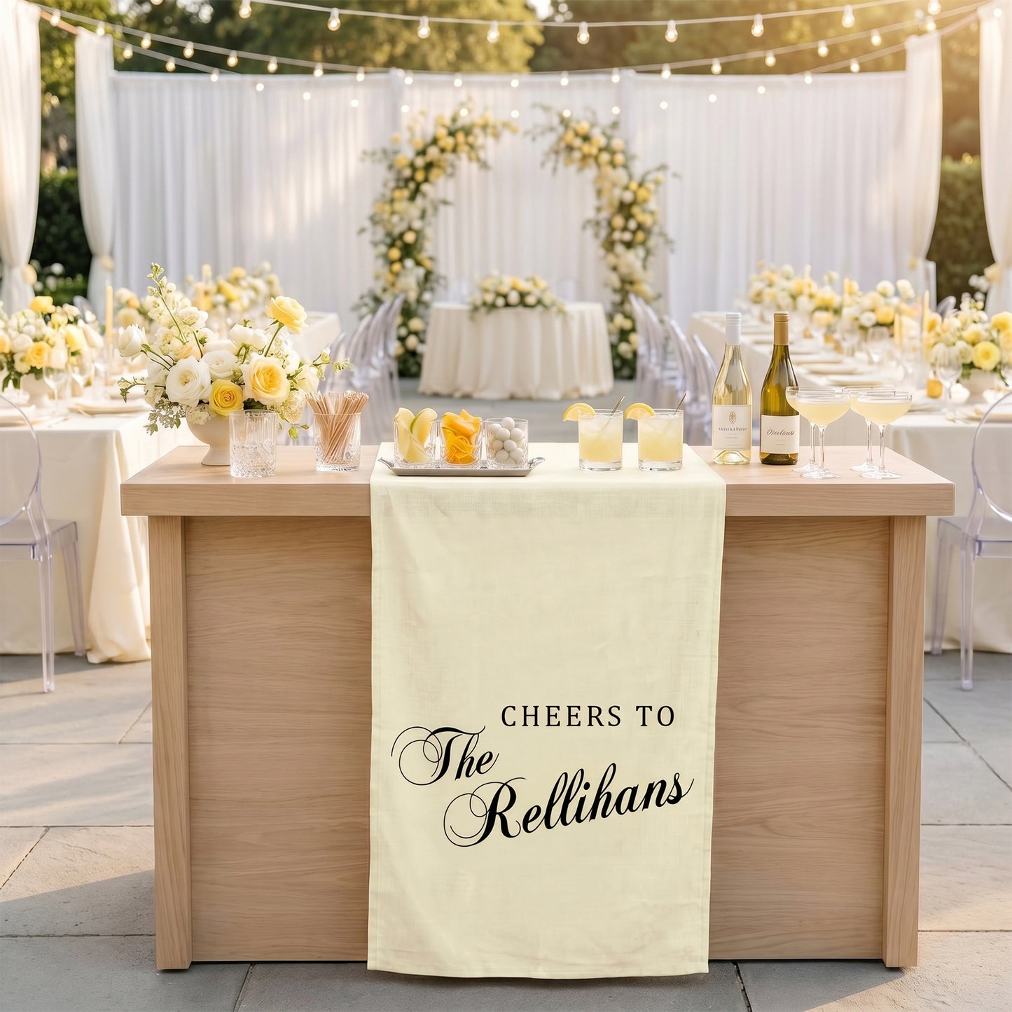 Minimalist Wedding Table Runner Personalized Cheers to Last Name Sweetheart Table