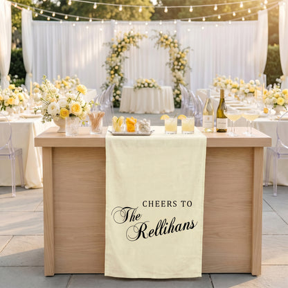 Minimalist Wedding Table Runner Personalized Cheers to Last Name Sweetheart Table