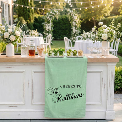 Minimalist Wedding Table Runner Personalized Cheers to Last Name Sweetheart Table