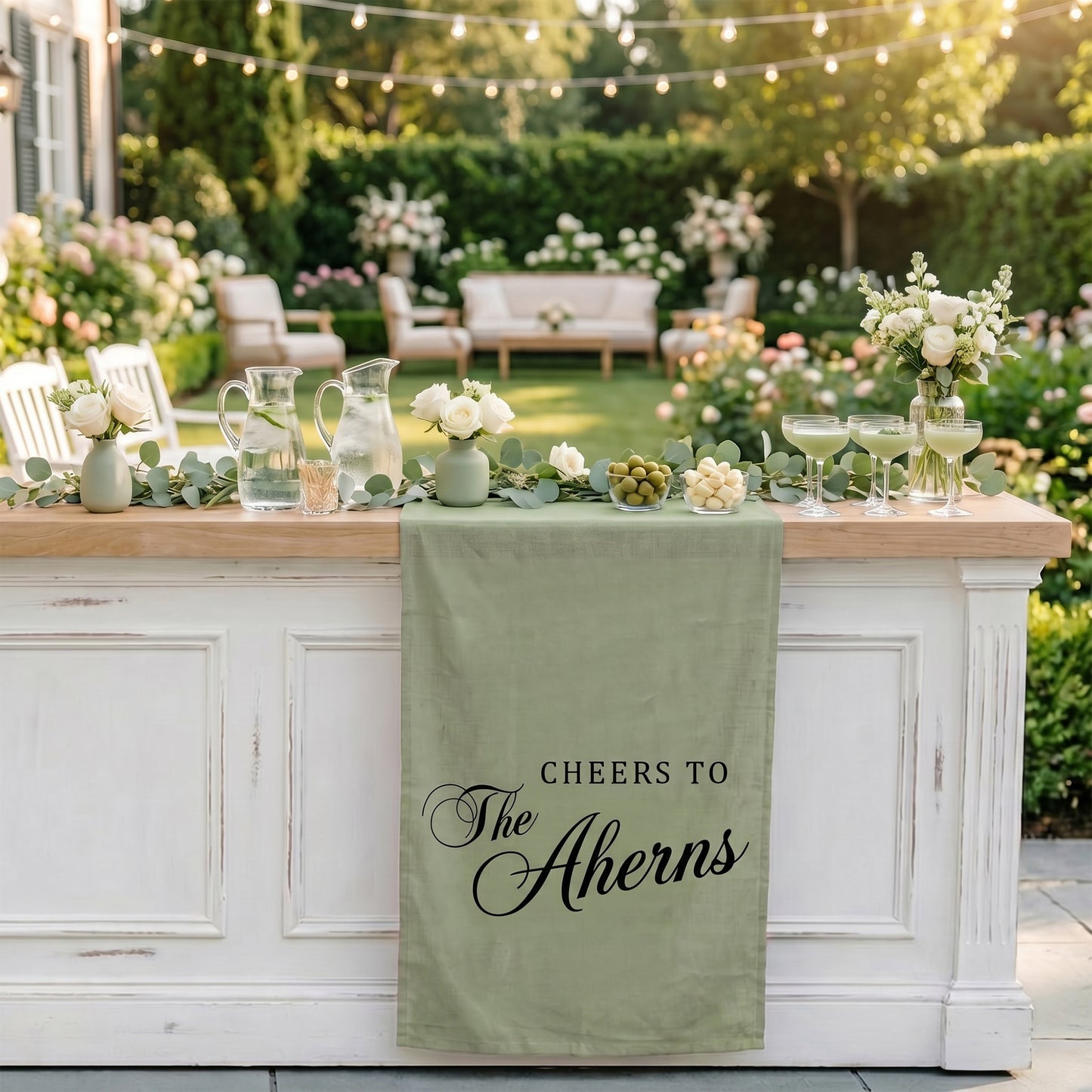 Minimalist Wedding Table Runner Personalized Cheers to Last Name Sweetheart Table