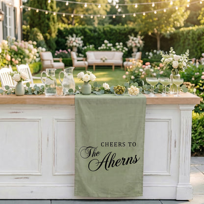 Minimalist Wedding Table Runner Personalized Cheers to Last Name Sweetheart Table
