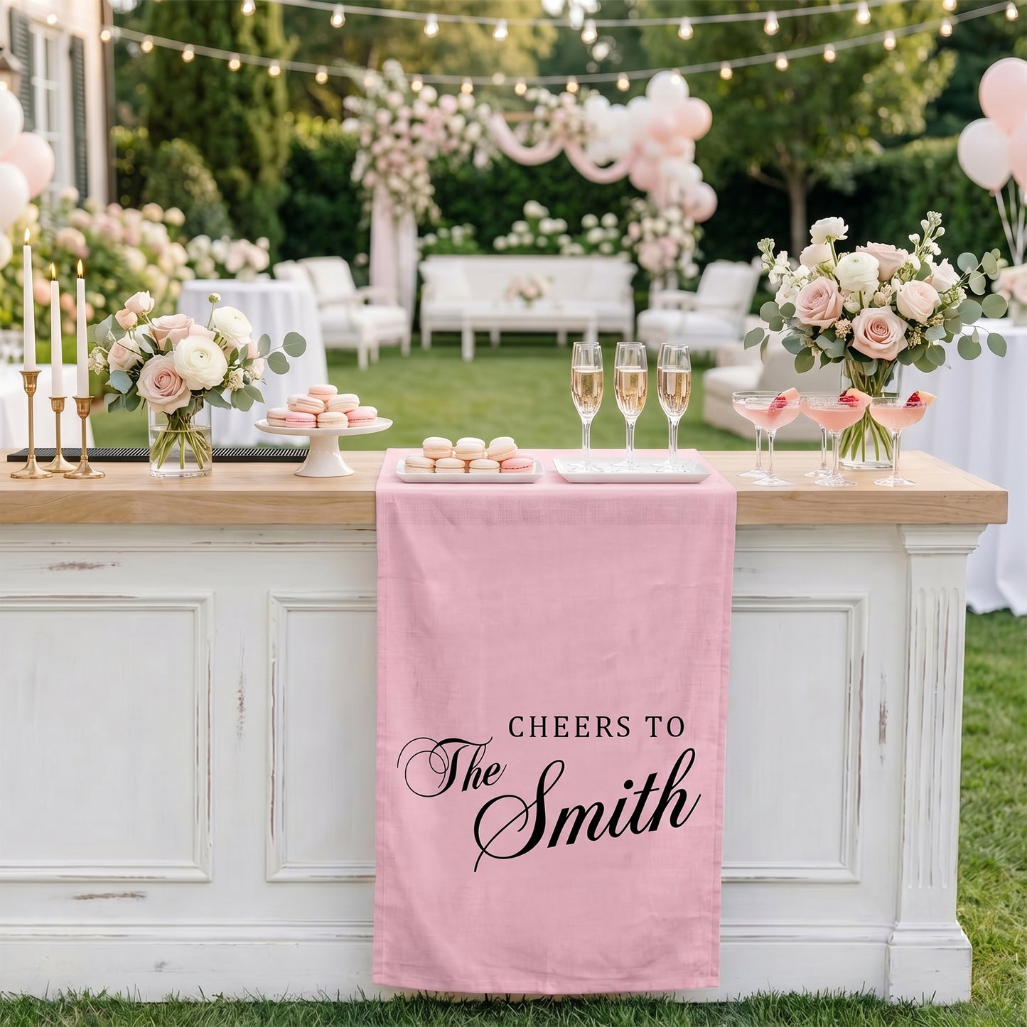 Minimalist Wedding Table Runner Personalized Cheers to Last Name Sweetheart Table