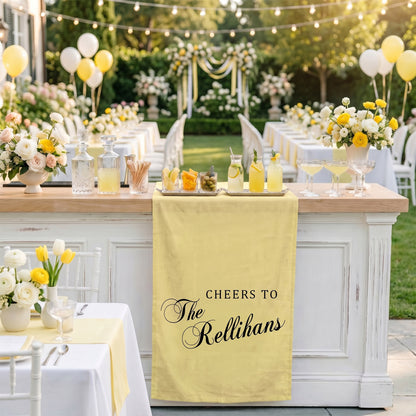 Minimalist Wedding Table Runner Personalized Cheers to Last Name Sweetheart Table