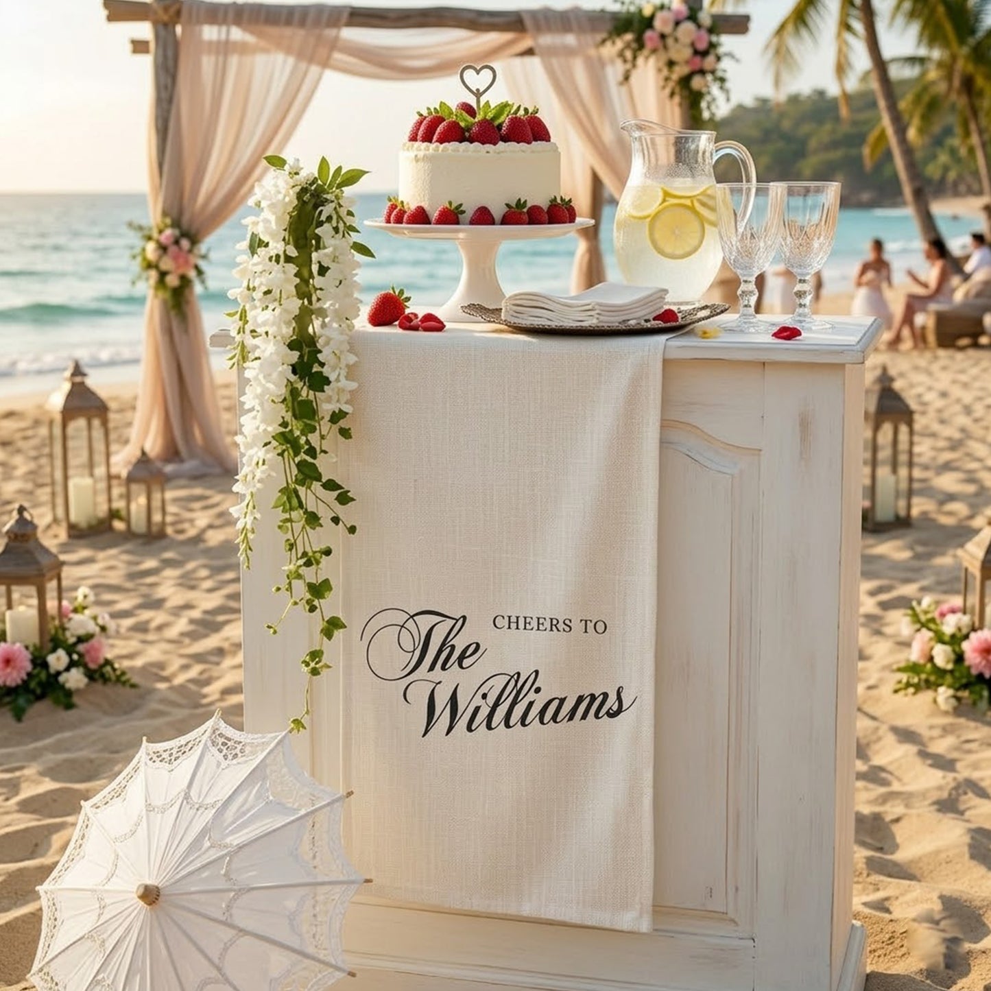 Minimalist Wedding Table Runner Personalized Cheers to Last Name Sweetheart Table