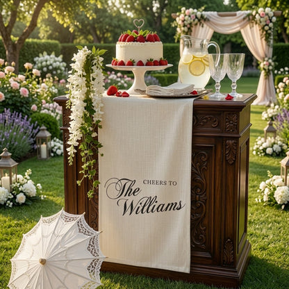 Minimalist Wedding Table Runner Personalized Cheers to Last Name Sweetheart Table