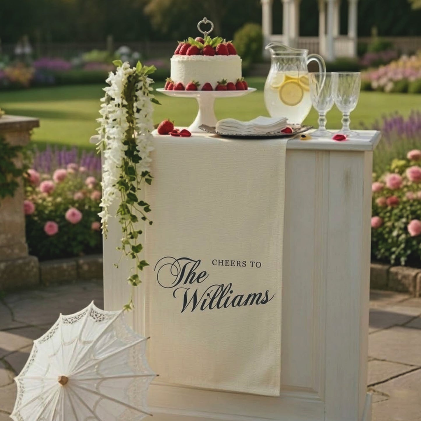 Minimalist Wedding Table Runner Personalized Cheers to Last Name Sweetheart Table
