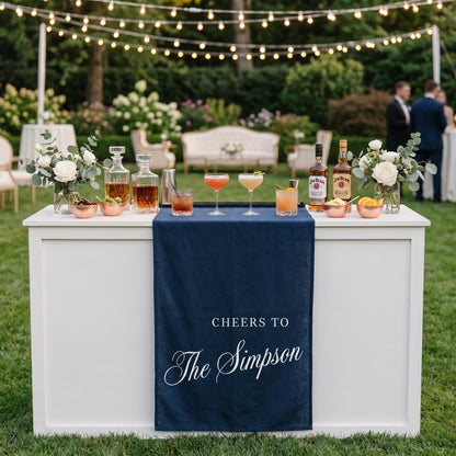 Minimalist Wedding Banner Personalized Cheers to Last Name Bar Drape