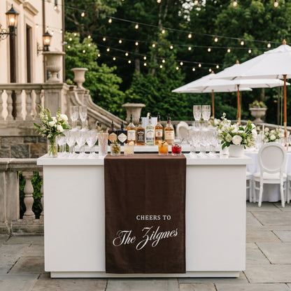Minimalist Wedding Banner Personalized Cheers to Last Name Bar Drape