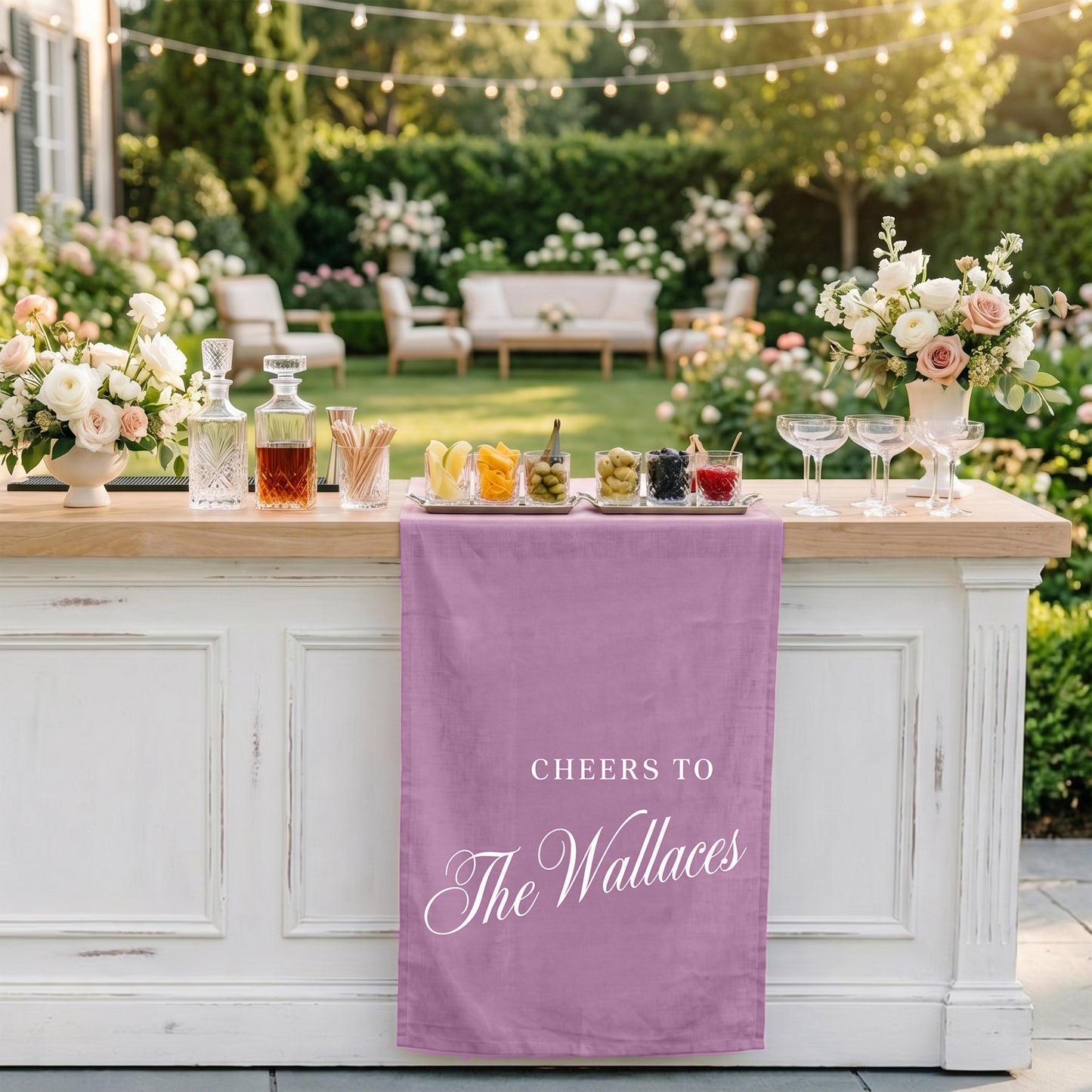 Minimalist Wedding Banner Personalized Cheers to Last Name Bar Drape