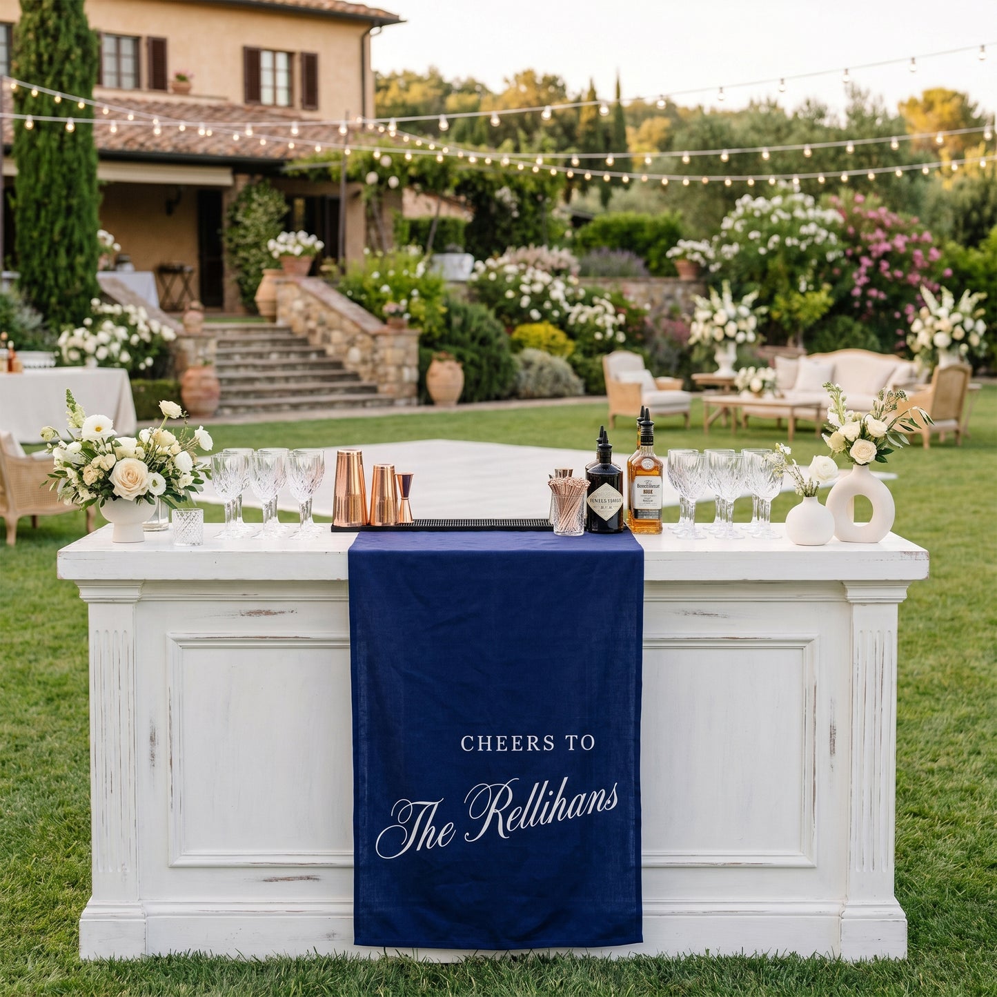 Minimalist Wedding Banner Personalized Cheers to Last Name Bar Drape
