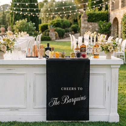 Minimalist Wedding Banner Personalized Cheers to Last Name Bar Drape