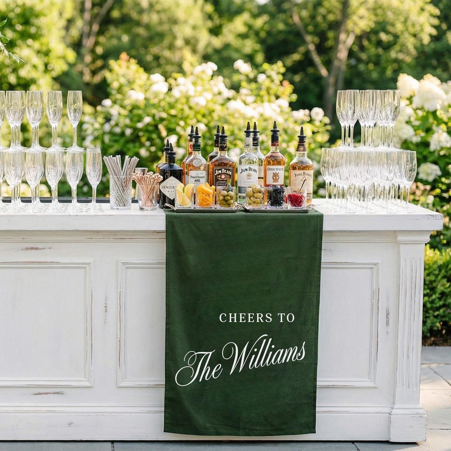Minimalist Wedding Banner Personalized Cheers to Last Name Bar Drape