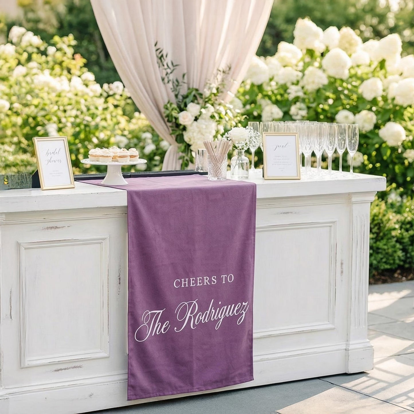 Minimalist Bridal Shower Banner Personalized Cheers to Last Name Bar Drape