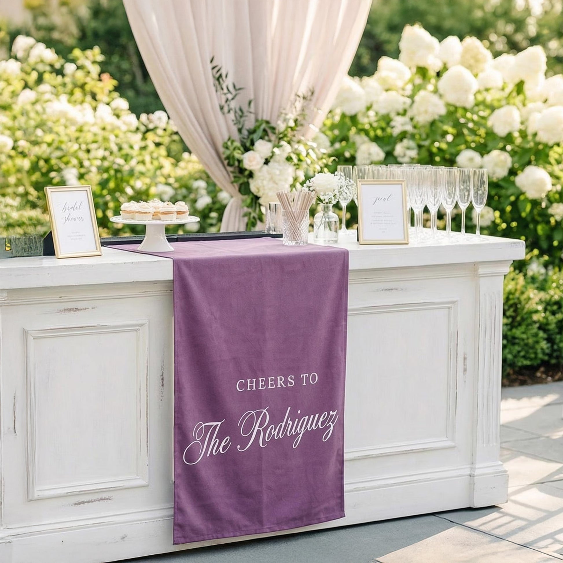 Minimalist Bridal Shower Banner Personalized Cheers to Last Name Bar Drape