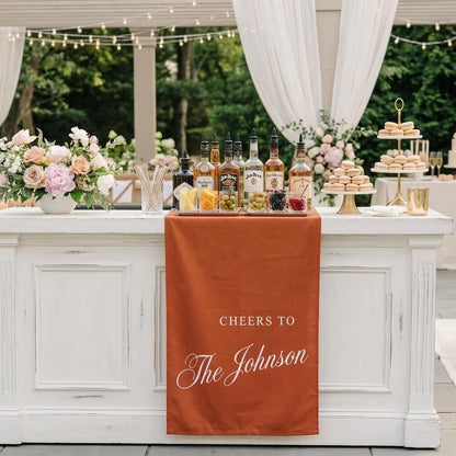 Minimalist Bridal Shower Banner Personalized Cheers to Last Name Bar Drape