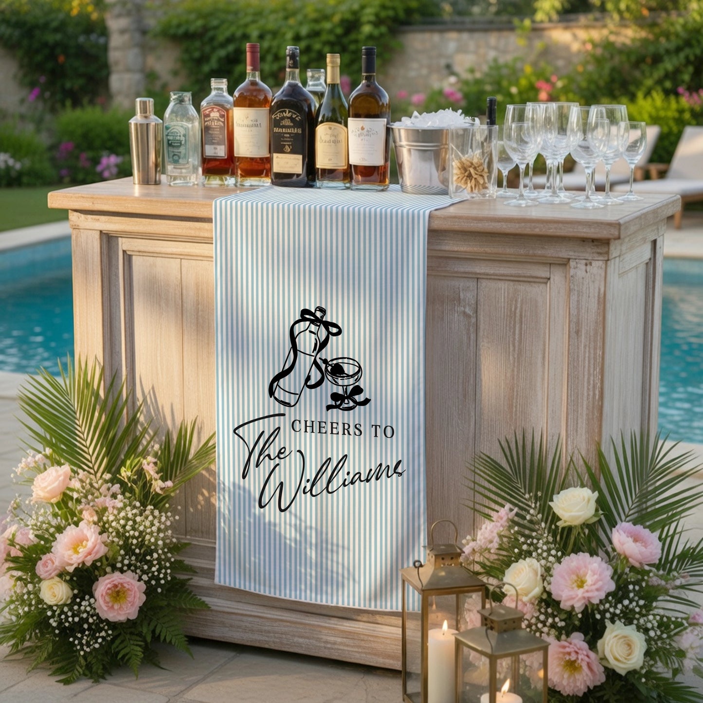 Personalized Cotton Linen Striped Wedding Bar Sign