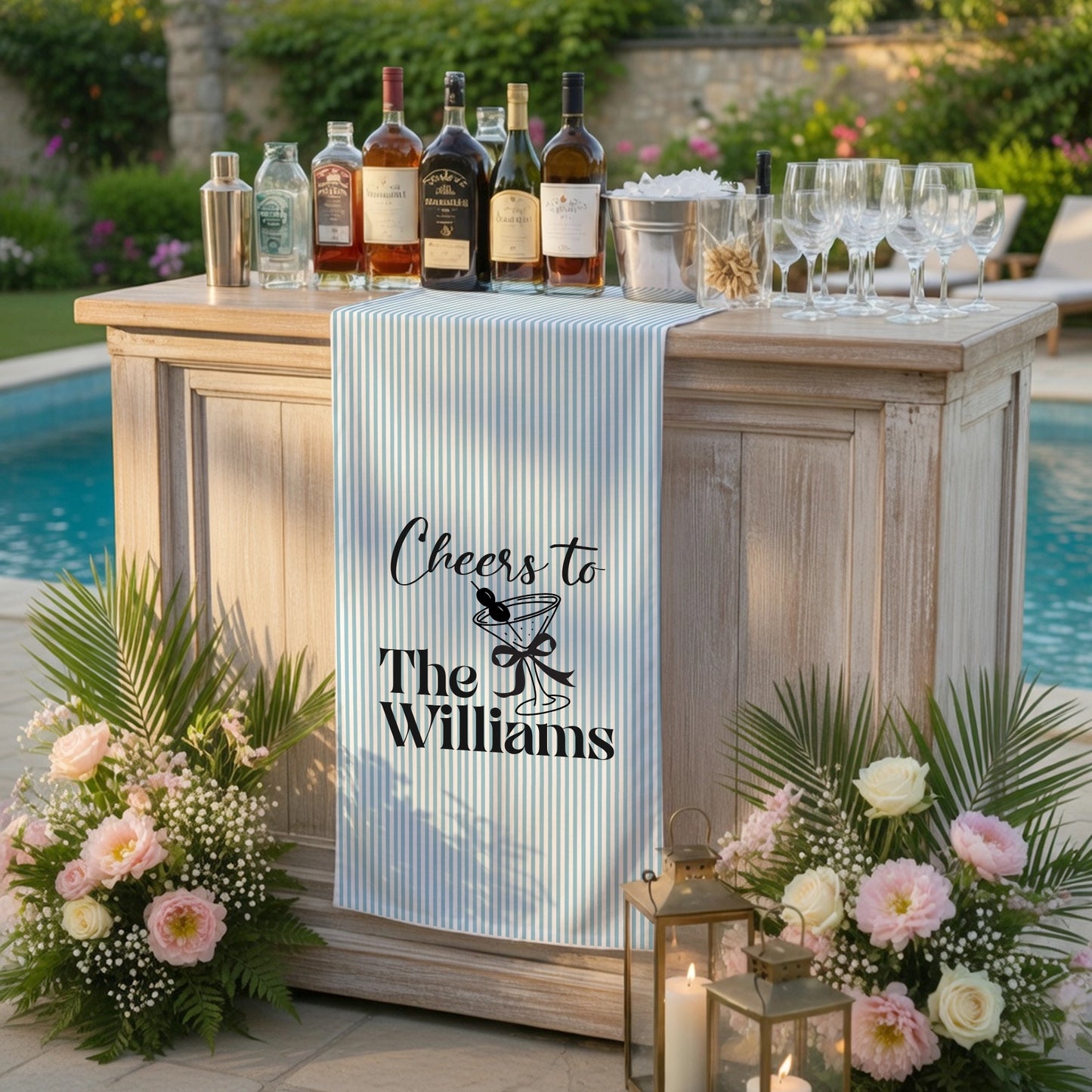 Personalized Cotton Linen Striped Wedding Bar Sign
