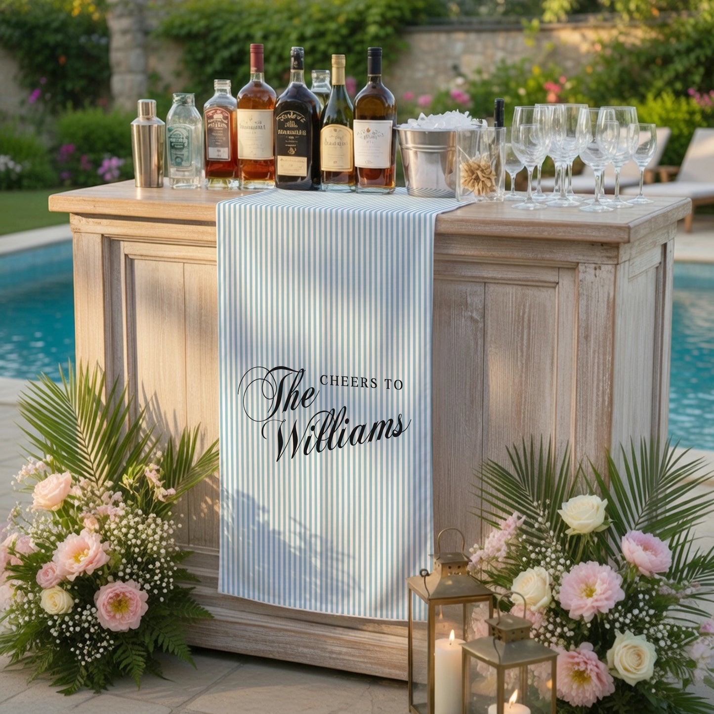 Personalized Cotton Linen Striped Wedding Bar Sign