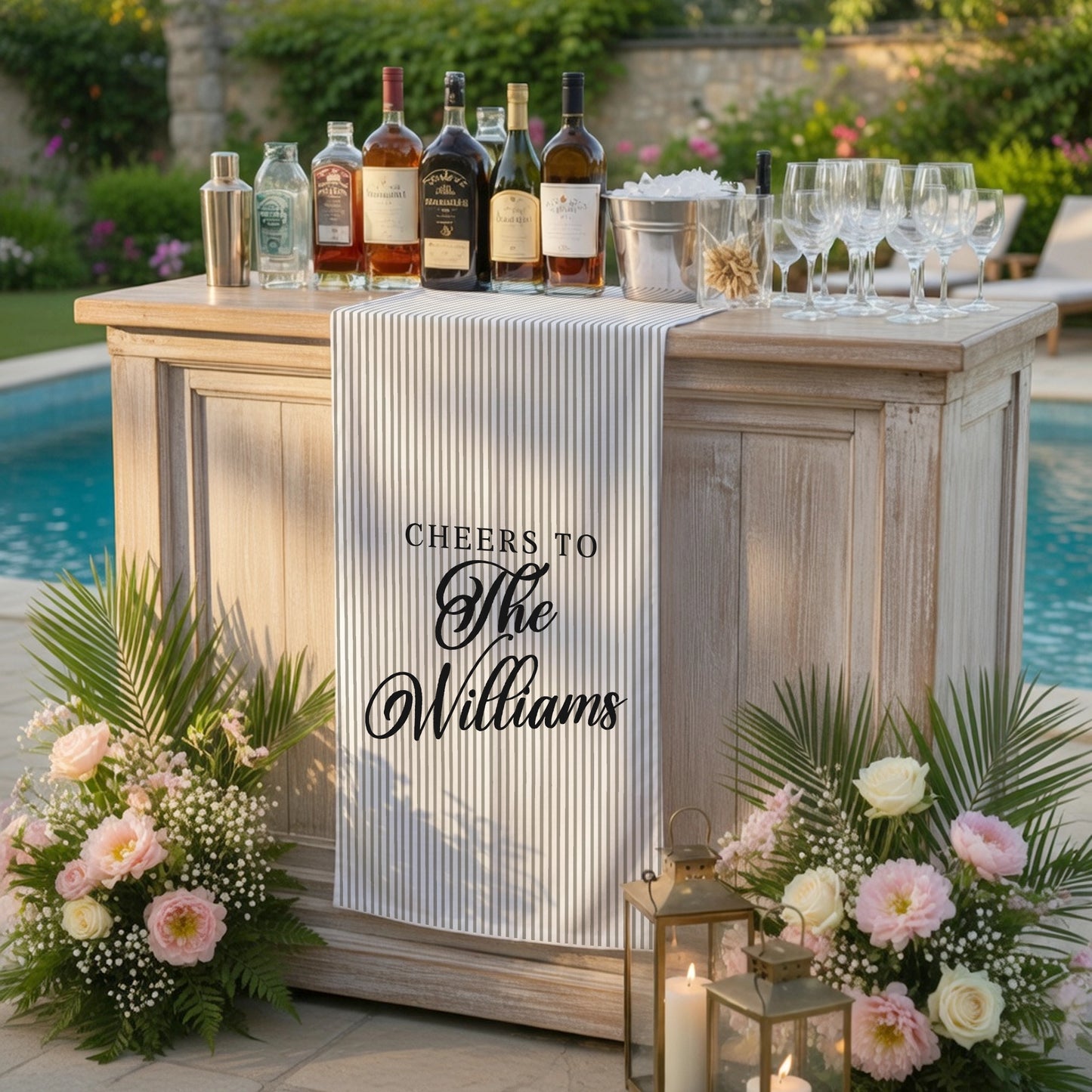 Personalized Cotton Linen Striped Wedding Bar Sign