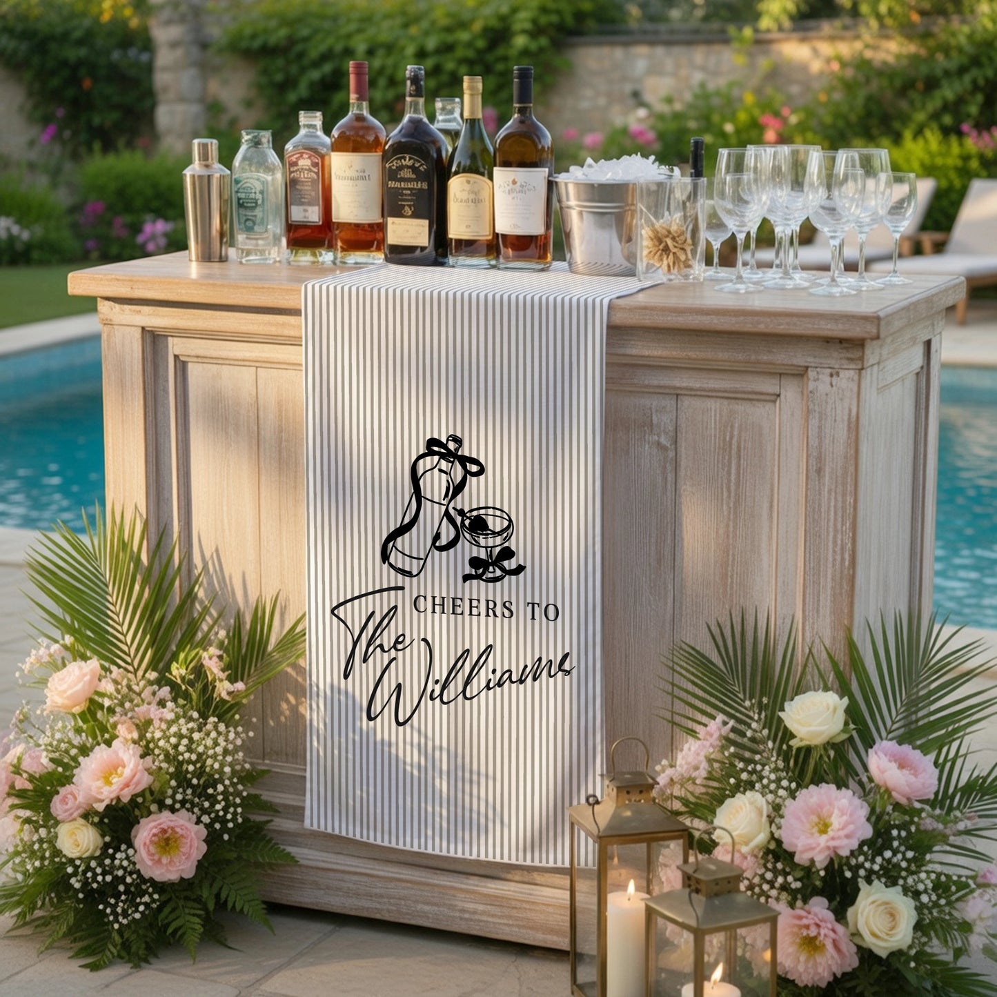 Personalized Cotton Linen Striped Wedding Bar Sign