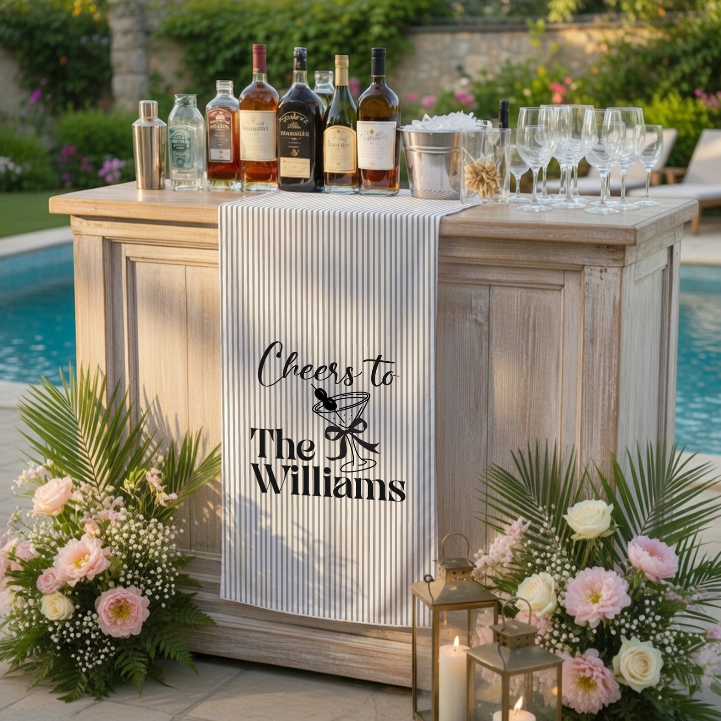Personalized Cotton Linen Striped Wedding Bar Sign