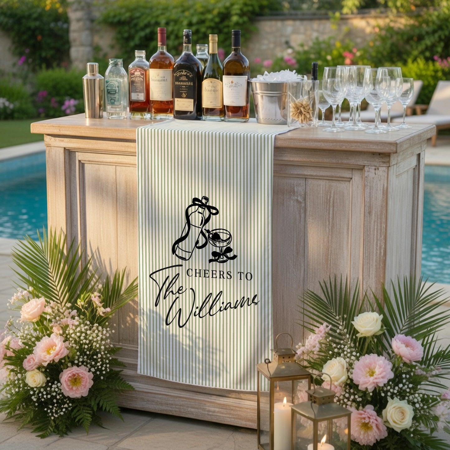 Personalized Cotton Linen Striped Wedding Bar Sign