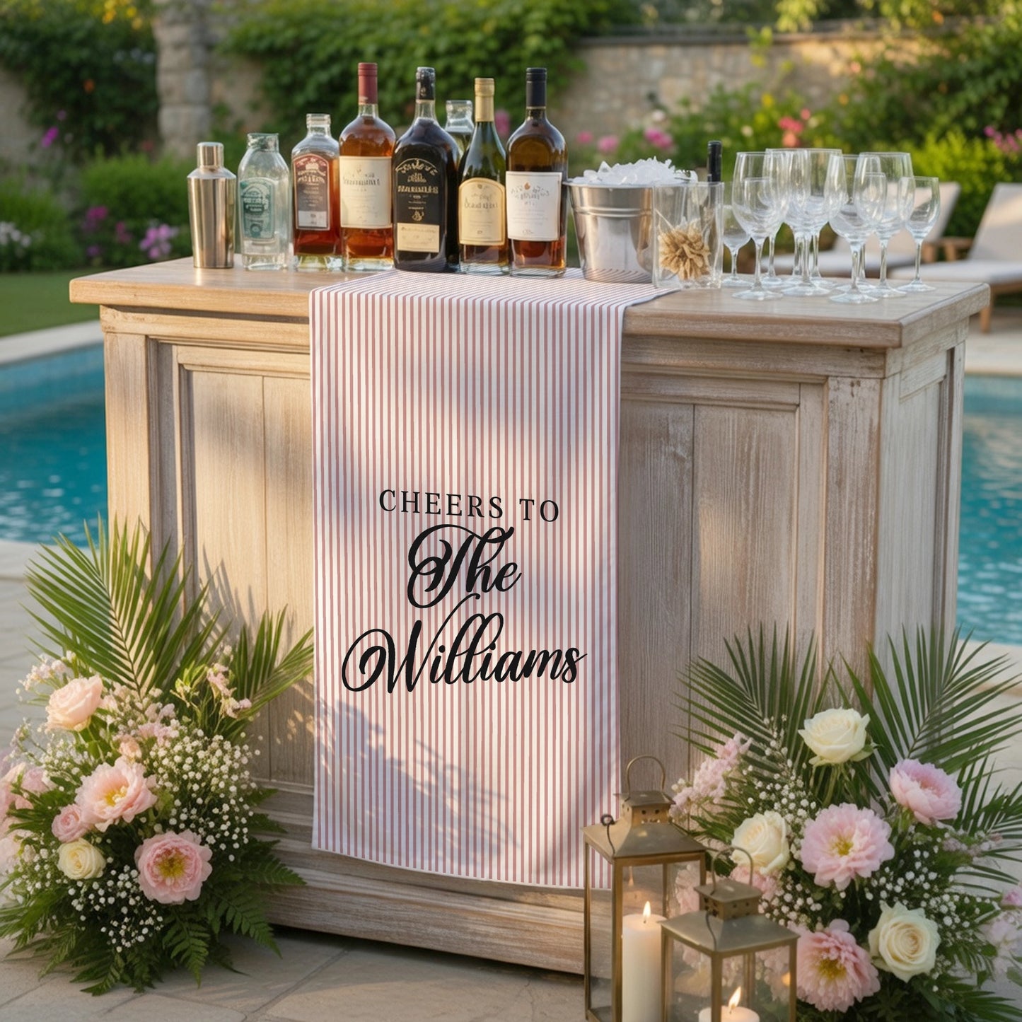 Personalized Cotton Linen Striped Wedding Bar Sign