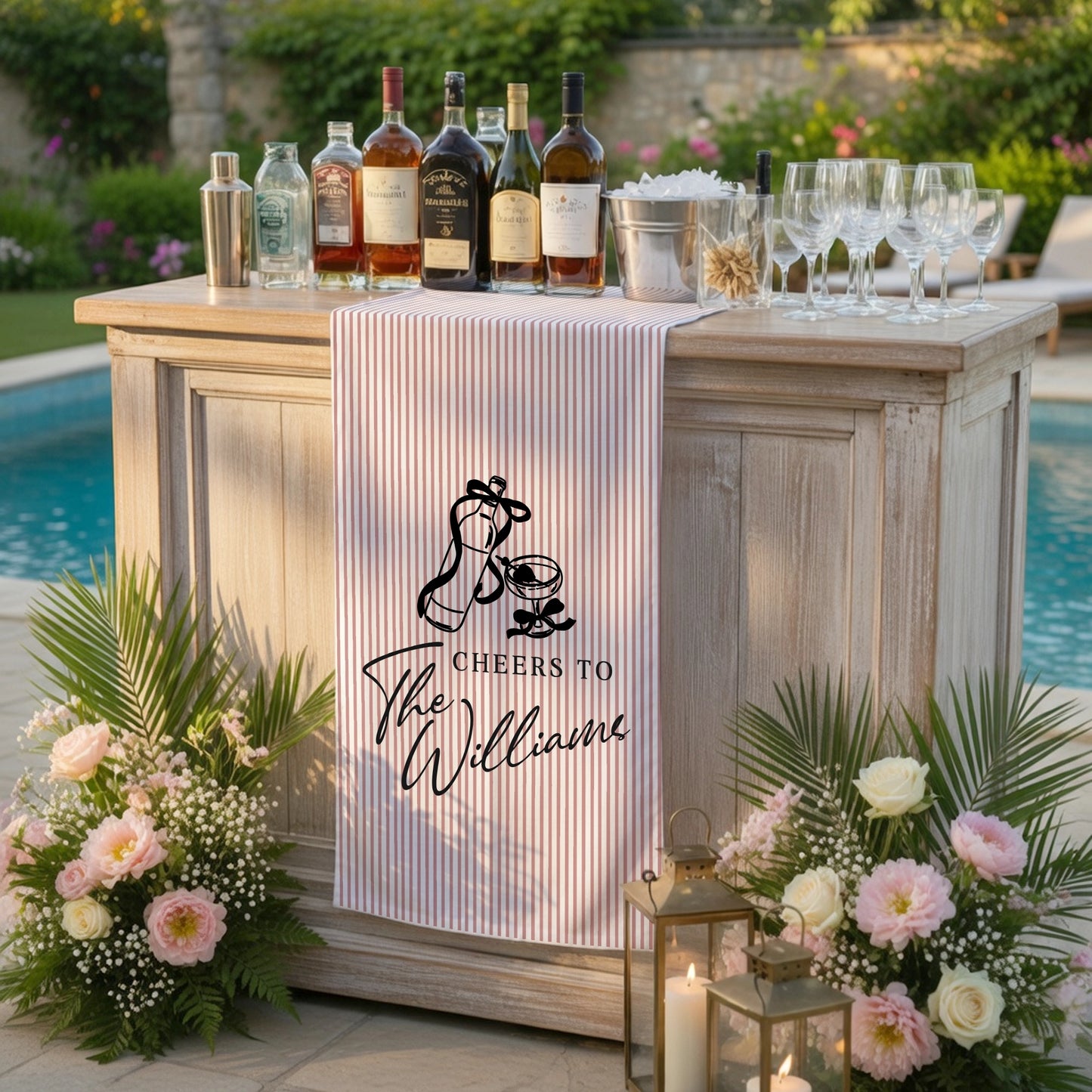 Personalized Cotton Linen Striped Wedding Bar Sign