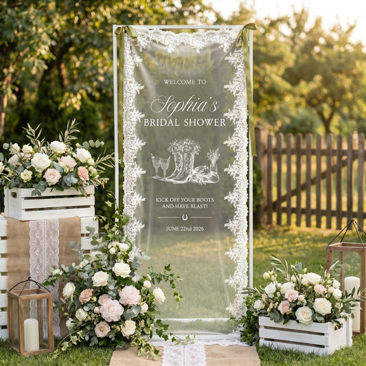 Custom Lace Welcome Sign, Clear Sheer Wedding Signage, Fabric Ceremony Reception Signage Banner, Romantic Sheer Lace Wedding Banner