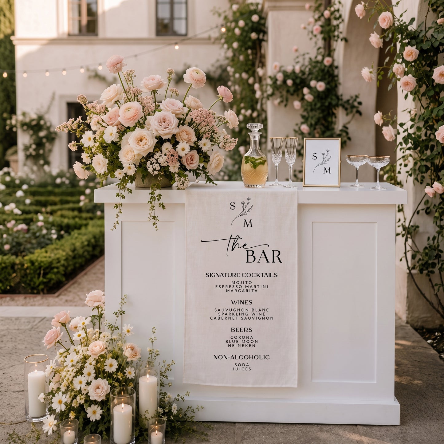 Personalized Wedding Table Runner, Linen Wedding Bar Sign, Drink Menu Sign, Bridal Shower Party Decor