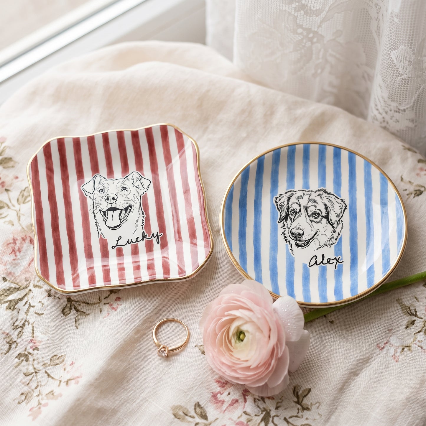 Custom Pet Portrait Jewelry Dish, Personalized Dog Cat Trinket Dish, Pet Lover Gift