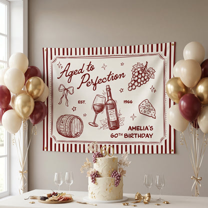 Custom Aged to Perfection Backdrop for Birthday Party Welcome Sign, 20th 30th 40th 50th 60th Birthday Banner Wine Decor