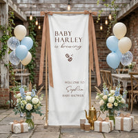 Coffee Themed Baby Shower Banner and Welcome Sign, A Baby Is Brewing, Cotton Linen Fabric Party Decor