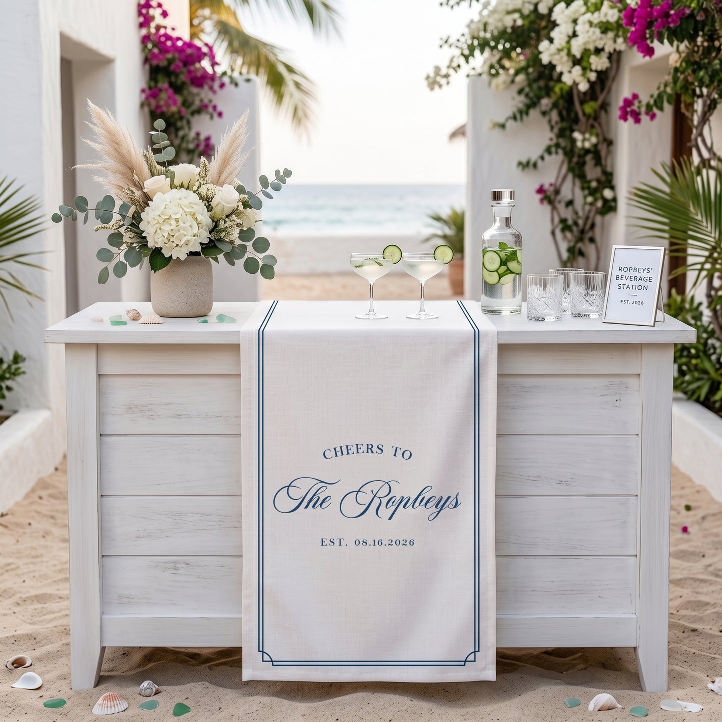 Personalized Wedding Table Runner, Custom Name Linen Bar Decor, Bridal Shower Tea Party Reception Decor