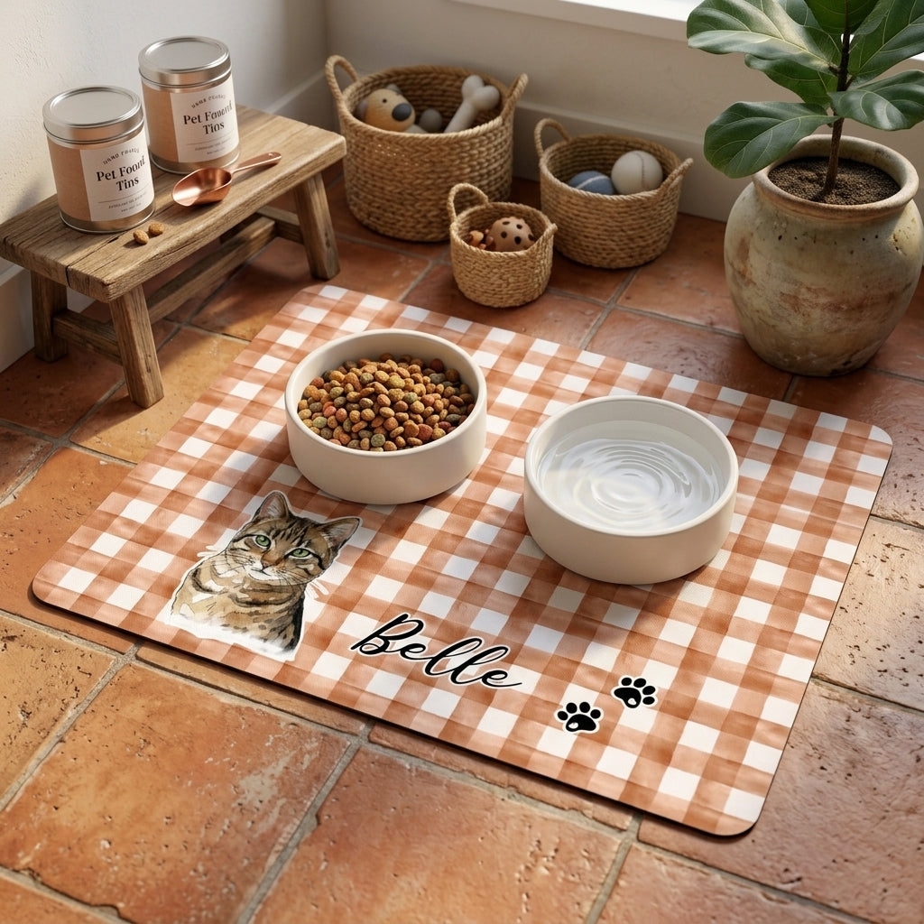 Custom Pet Feeding Place Mat Mat With Photo, Dog Bowl Mat Non-Slip, Personalized Pet Food Mat for Food Water Bowl Placemat