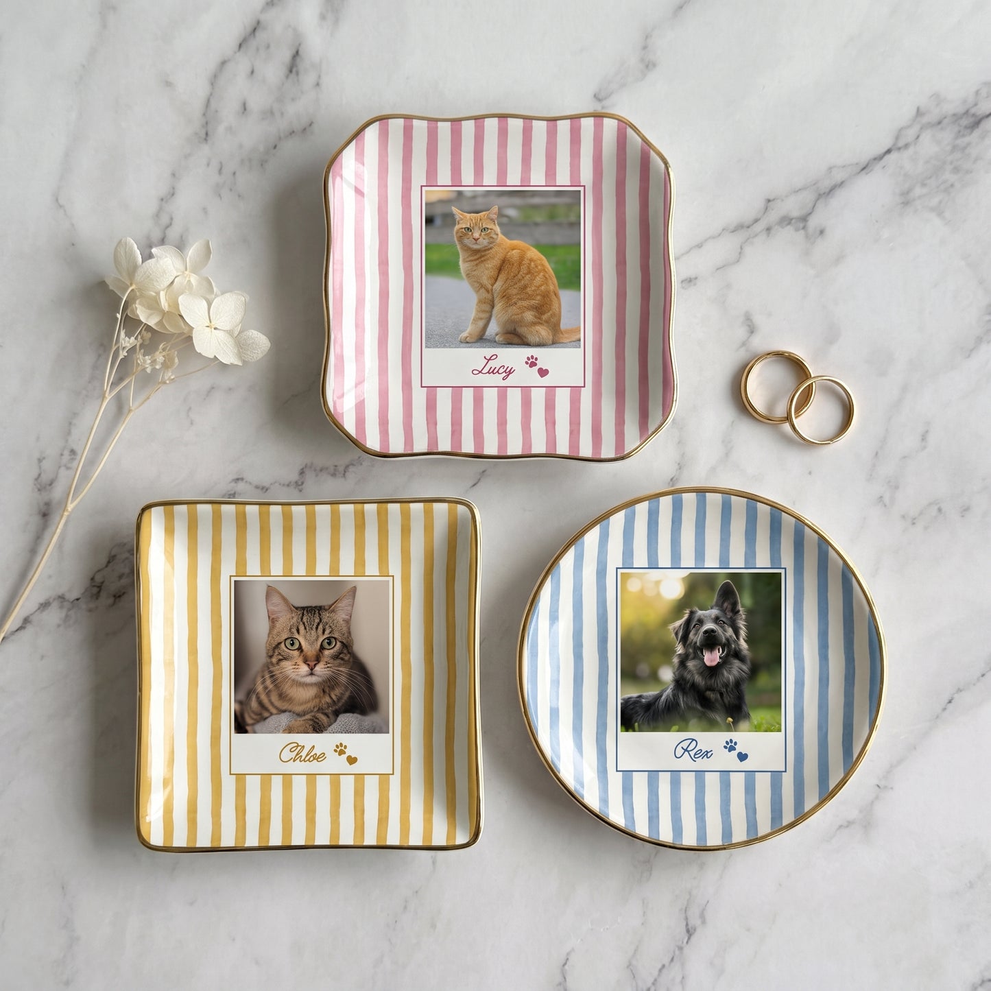 Custom Pet Jewelry Ring Dish, Dog Cat Portrait Ceramic Trinket Tray, Gift For Pet Owner