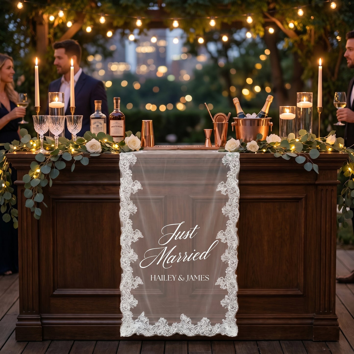 Custom Lace Sheer Wedding Banner, Just Married Lace Wedding Welcome Sign, Engagement Party Sign (Copy)