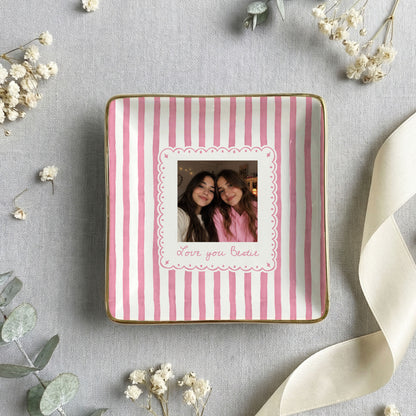 Personalised Bestie Photo Trinket Dish, Ceramic Trinket Tray for Best Friend, Jewelry Ring Dish