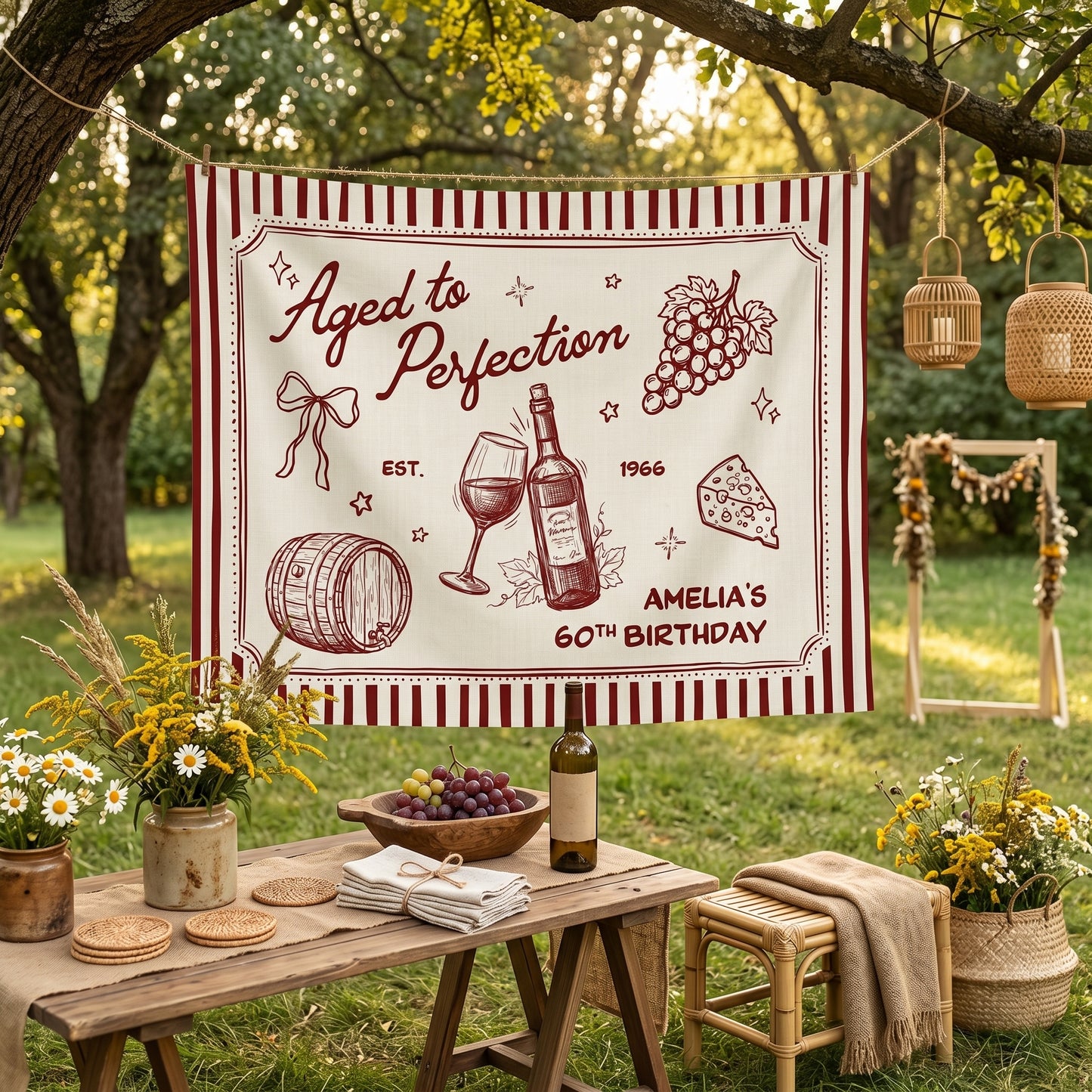 Custom Aged to Perfection Backdrop for Birthday Party Welcome Sign, 20th 30th 40th 50th 60th Birthday Banner Wine Decor