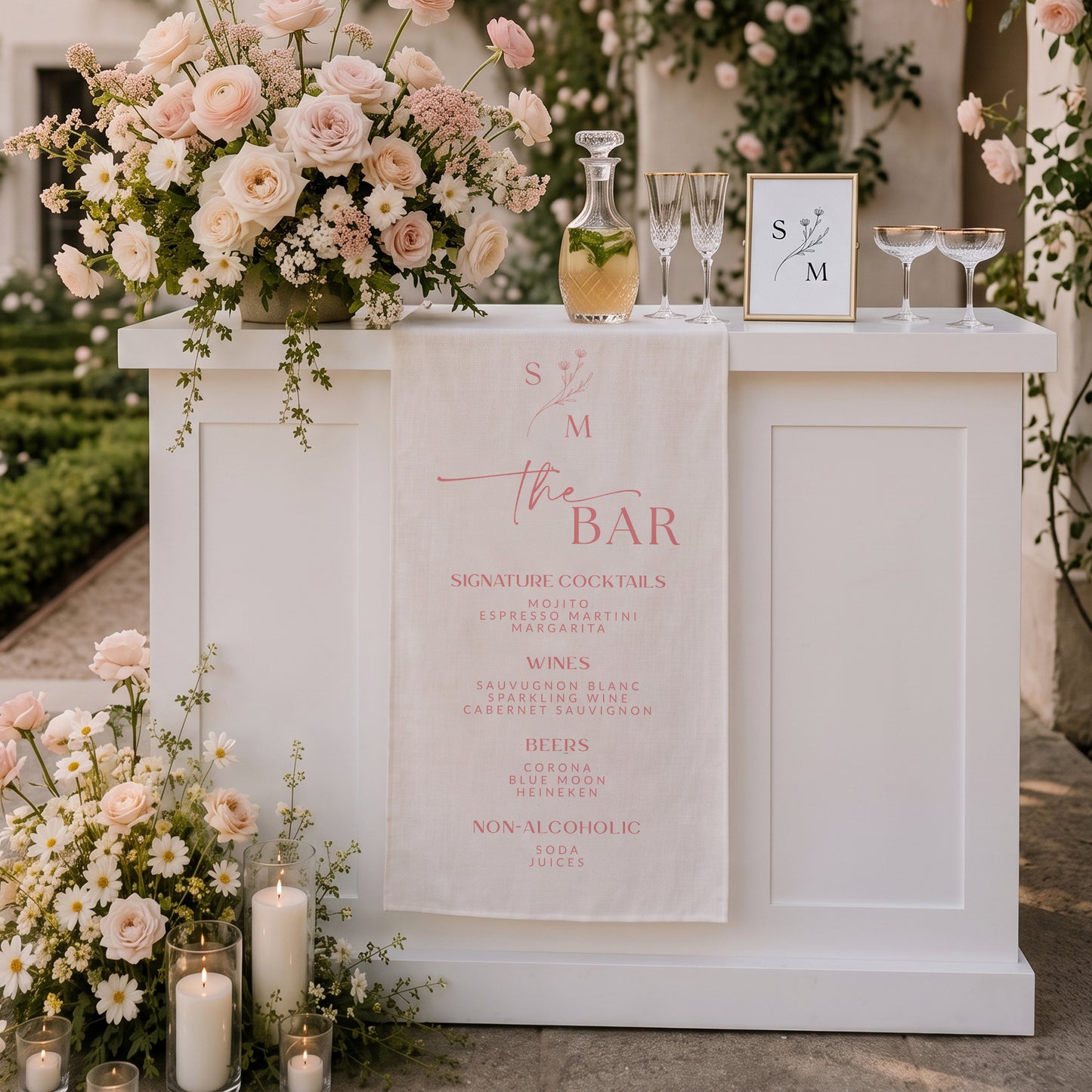 Personalized Wedding Table Runner, Linen Wedding Bar Sign, Drink Menu Sign, Bridal Shower Party Decor