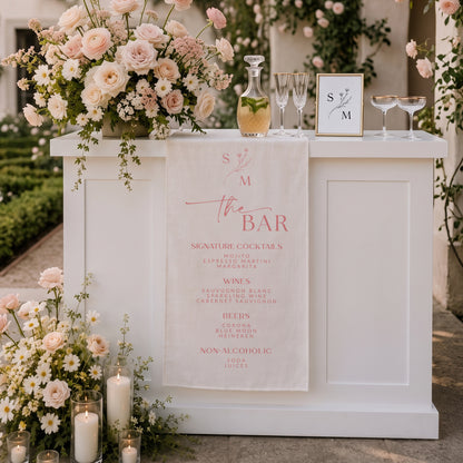 Personalized Wedding Table Runner, Linen Wedding Bar Sign, Drink Menu Sign, Bridal Shower Party Decor