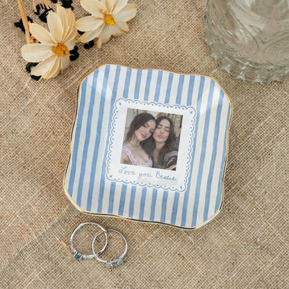 Personalised Bestie Photo Trinket Dish, Ceramic Trinket Tray for Best Friend, Jewelry Ring Dish