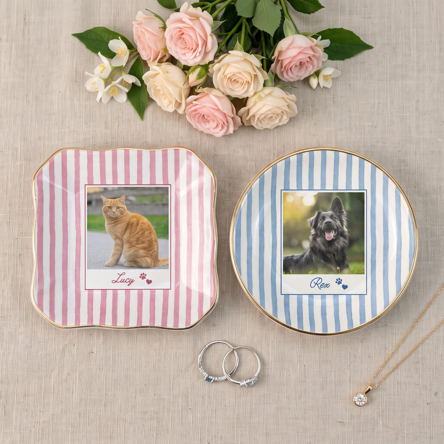 Custom Pet Jewelry Ring Dish, Dog Cat Portrait Ceramic Trinket Tray, Gift For Pet Owner