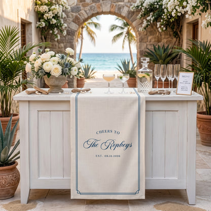 Personalized Wedding Table Runner, Custom Name Linen Bar Decor, Bridal Shower Tea Party Reception Decor