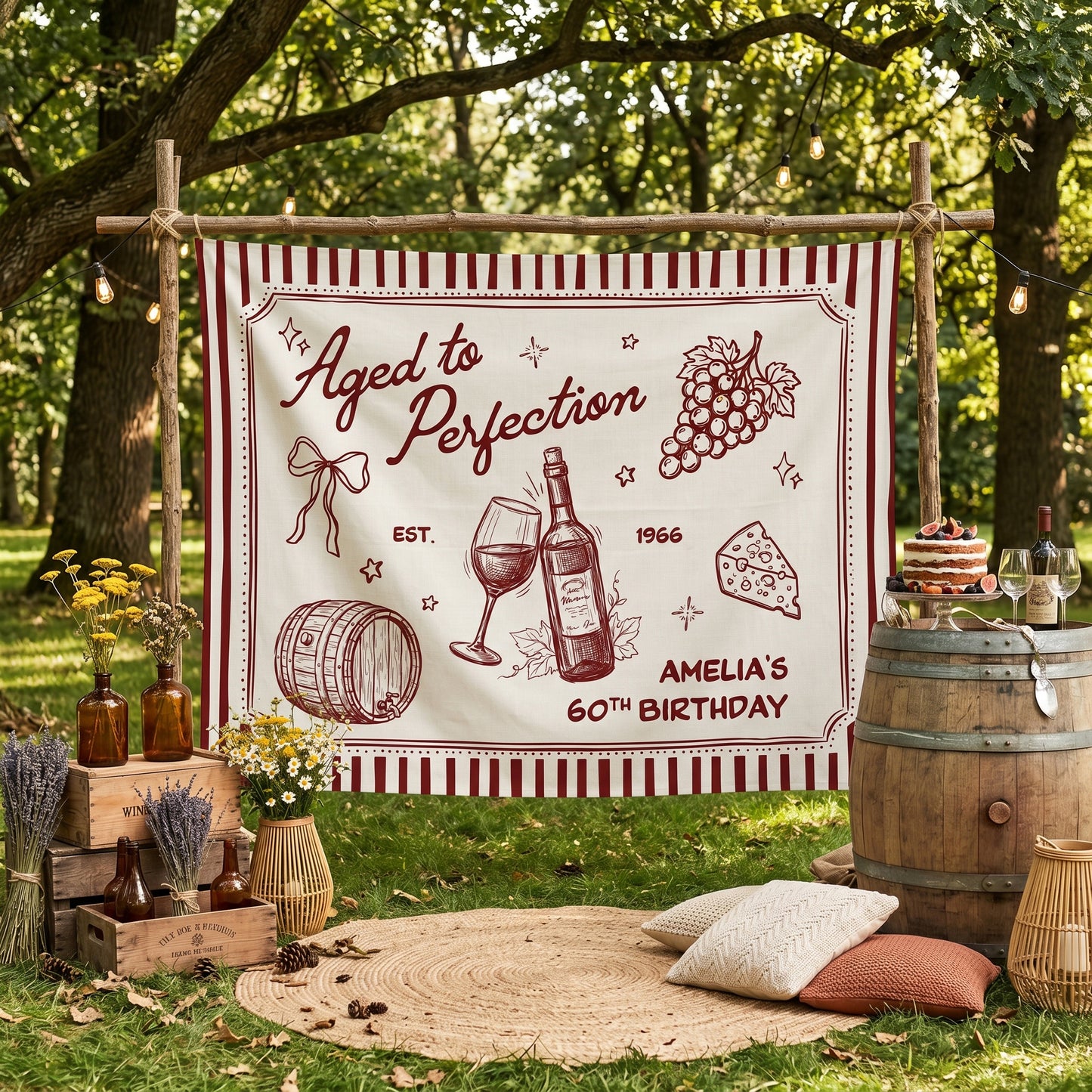 Custom Aged to Perfection Backdrop for Birthday Party Welcome Sign, 20th 30th 40th 50th 60th Birthday Banner Wine Decor