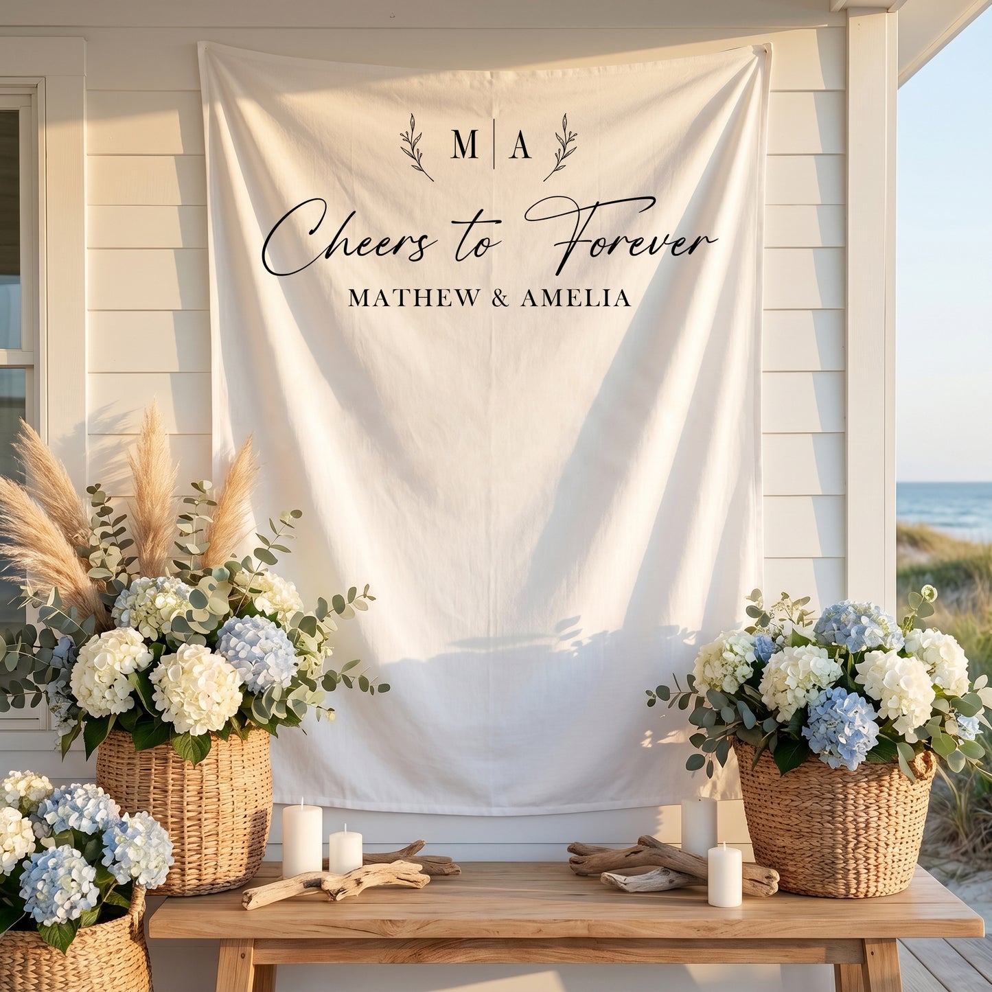 Personalized Wedding Photo Backdrop, Cheers to Forever, Engagement Party Decor