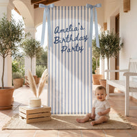 Striped Cotton Linen Birthday Banner, Custom Name Party Backdrop, Striped Fabric Hanging Decor